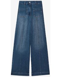 Reiss - Kira Contrast-stitch Wide-leg Mid-rise Cotton-blend Jeans - Lyst