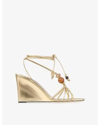 Jimmy Choo - Lova 85 Beaded Metallic Leather Wedge Heels - Lyst