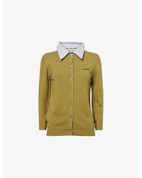 Miu Miu - Striped-Collared Knitted-Logo Cashmere Cardigan - Lyst