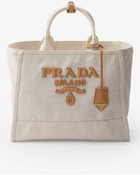 Prada - Brand-typography Large Linen-blend Tote Bag - Lyst