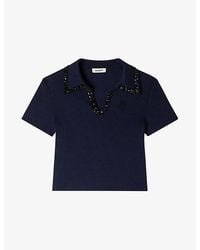 Sandro - Beaded-Collar Stretch-Cotton Polo Shirt - Lyst