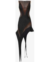 Mugler - Contrast-panel Asymmetric-hem Stretch-woven Mini Dress - Lyst
