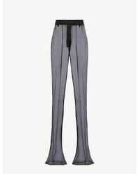 Prada - Organza Semi-sheer Flared-leg High-rise Silk Trousers - Lyst