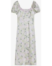 Ted Baker - Ledaah Puff-sleeve Floral-print Woven Midi Dress 1 - Lyst