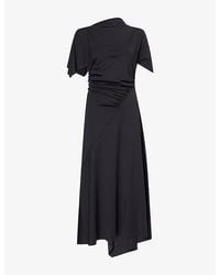 Victoria Beckham - Blousey Draped Woven Midi Dress - Lyst