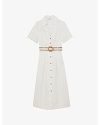 Reiss - Anita V-Neck Belted-Waist Linen Midi Dress - Lyst