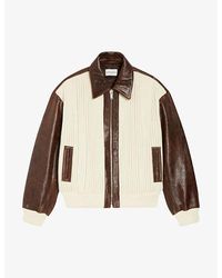 Claudie Pierlot - Contrast-trim Leather And Knit-rib Bomber Jacket - Lyst