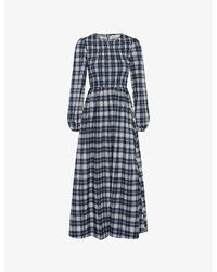 OMNES - Saint Checked Cotton Midi Dress - Lyst