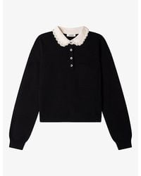 Sandro - Beaded Polo-Collar Wool-Blend Jumper - Lyst