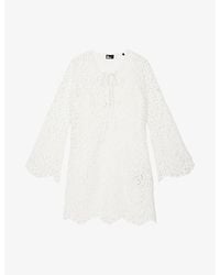 The Kooples - Tie-Neck Long-Sleeve Lace Mini Dress - Lyst
