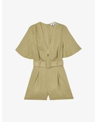 Reiss - Sansi Short-Sleeve Belted Linen Playsuit - Lyst