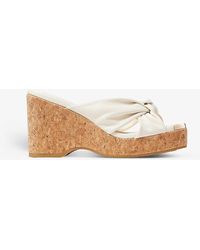 Jimmy Choo - Avenue Knot-embellished Leather Wedge Sandals - Lyst