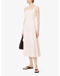 Theory Seamed Linen Blend Maxi Dress in Brown | Lyst