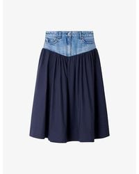 Sandro - Denim-Panel Flared Cotton Midi Skirt - Lyst