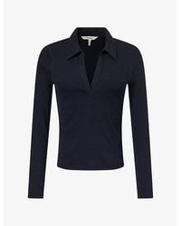 ME+EM - V-Neck Ribbed Cotton-Blend Polo Top - Lyst