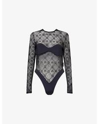 Marine Serre - Moonogram Flock Mesh Bodysuit Top - Lyst