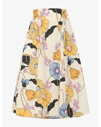 Marni - Printed Elasticated-Waist Cotton Poplin Midi Skirt - Lyst