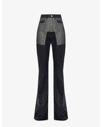 Rick Owens - Contrast-panel Semi-sheer Flared-leg Cotton Trousers - Lyst