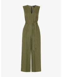 Whistles - V-Neck Belted-Waist Linen Jumpsuit - Lyst
