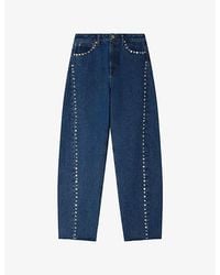 Sandro - Rhinestone-Trim Barrel-Leg Denim Jeans - Lyst