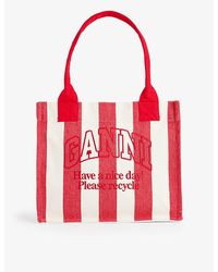 Ganni - Easy Shopper Large Stripe-print Recycled-cotton Tote Bag - Lyst