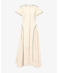 Mona Alshebil - Open-Back Contrast-Stitch Denim Maxi Dress - Lyst