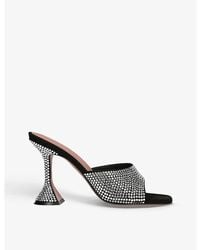 AMINA MUADDI - Lupita Crystal-Embellished Leather Heeled Mules - Lyst