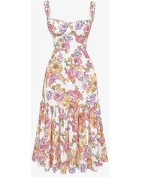 House Of Cb - Elia Floral-print Stretch-cotton Midi Dress - Lyst