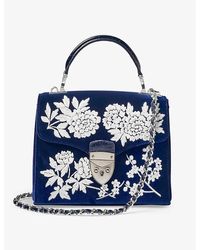 Aspinal of London - Mayfair Midi Flower-embroidery Velvet Leather Shoulder Bag - Lyst