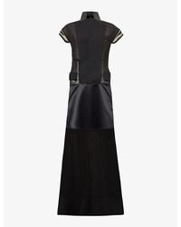 Sacai - Suiting Notched-lapel Semi-sheer Mesh And Silk Maxi Dress - Lyst