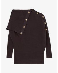 Reiss - Lexi Shawl-Collar Button-Embellished Stretch-Knit Jumper - Lyst