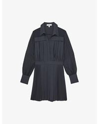 Reiss - Giselle Sheer-Sleeve Pleated Woven Mini Dress - Lyst