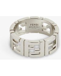 Fendi Ff-logo Palladium-plated Brass Ring - White