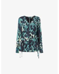 Whistles - Misty Leopard V-Neck Woven Blouse - Lyst