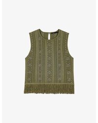 Maje - Fringed Rhinestone-Embellished Woven Top - Lyst