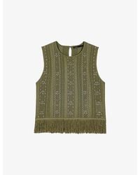 Maje - Fringed Rhinestone-Embellished Woven Top - Lyst