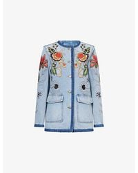 Valentino - Floral Embroidered Denim Jacket - Lyst