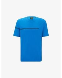 BOSS - Stripe And Brand-Print Regular-Fit Stretch Cotton-Blend T-Shirt - Lyst