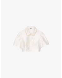 Sandro - Embellished-Trim Cropped Satin Shirt - Lyst