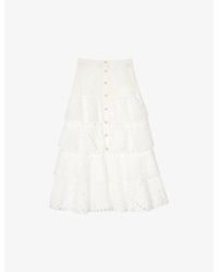 Sandro - Broderie-anglaise Button-down Woven Maxi Skirt - Lyst