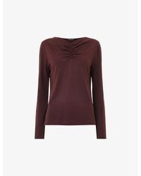 Whistles - Ruched-neck Long-sleeve Woven Top - Lyst