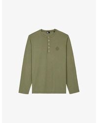 The Kooples - Brand-Embroidered Henley-Collar Cotton-Jersey T-Shirt - Lyst