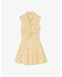 Sandro - Floral-embroidered Woven Mini Dress - Lyst