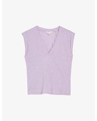 Ted Baker - Effiy Lace-trimmed V-neck Linen And Cotton-blend T-shirt - Lyst
