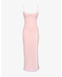 House Of Cb - Lini Corset-Bodice Stretch-Mesh Maxi Dress - Lyst