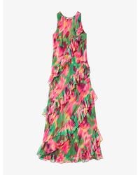 Ro&zo - Layla Floral-Print Ruffle Chiffon Maxi Dress - Lyst