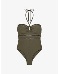 Reiss - Libby Shimmer Lattice-Trim Stretch-Nylon Bandeau Swimsuit - Lyst