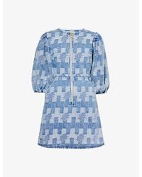 Barbour - Bowhill Boxy-fit Patterned-denim Mini Dress - Lyst