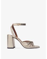 Maje - Twisted-Strap Metallic-Leather Heeled Sandals - Lyst
