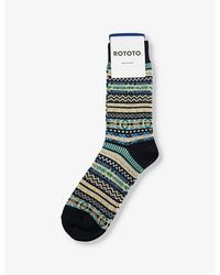 RoToTo - Fairisle Jacquard-Pattern Cotton-Blend Crew Socks - Lyst